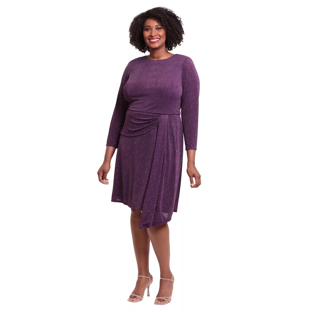 22W Purple London Times Sparkly Long Sleeve Drape Skirt Dress